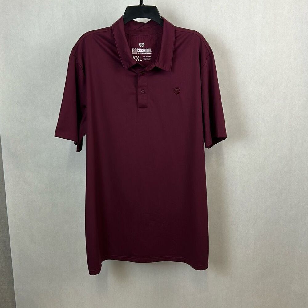 Rock & Roll Denim Mens Polo Shirt Sz XXL Burgundy Maroon Short Sleeve
